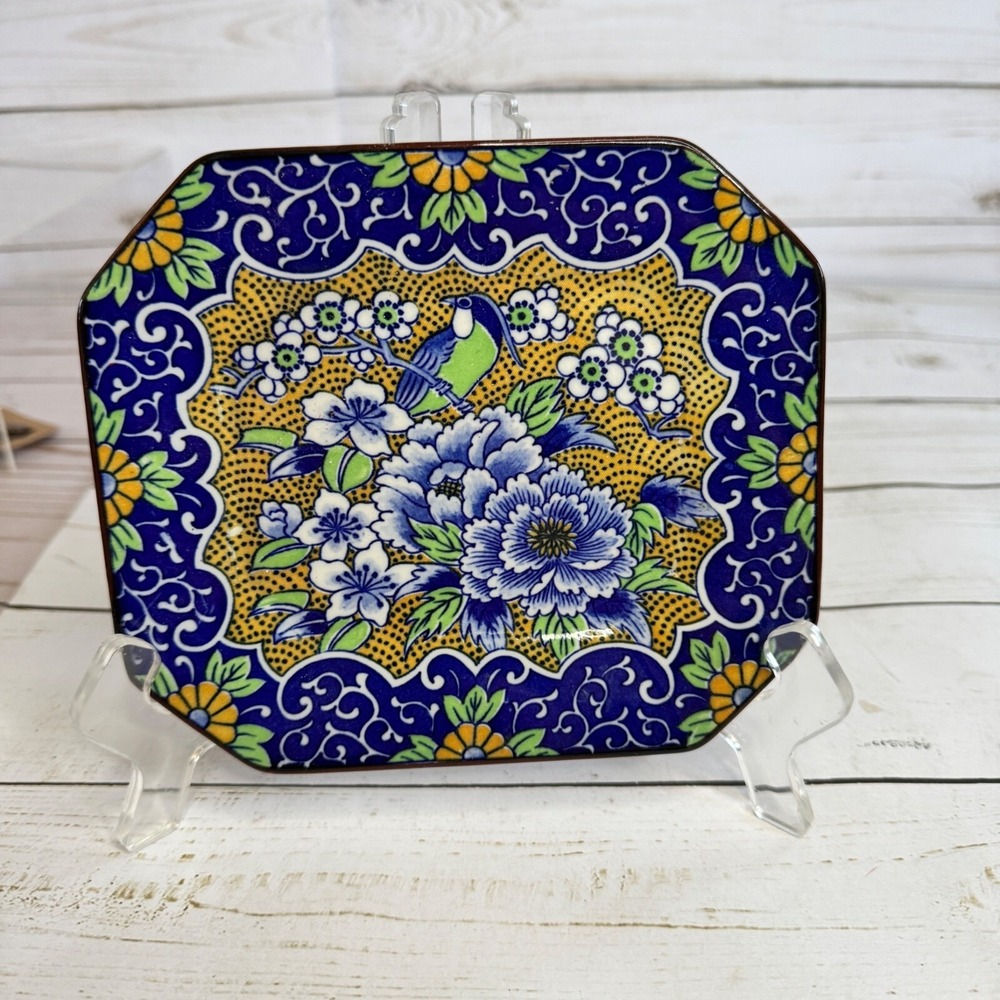 Vtg Japanese Decorative Ceramic Plate‎ With Floral & Bird Design Octagonal Tray